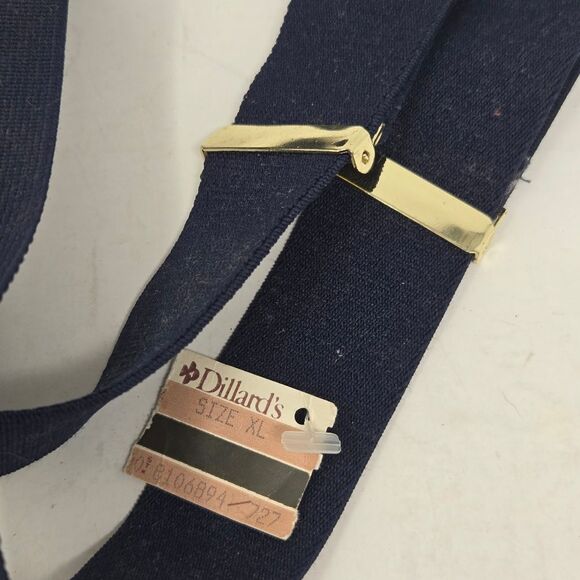 Vintage LIBERTY OF LONDON Deadstock Navy and Leather Suspenders Braces NWT - Picture 2 of 8